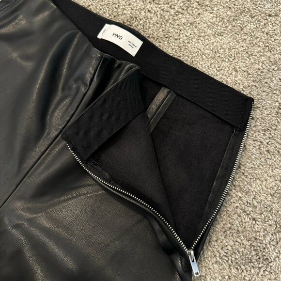 MANGO Faux Leather Black Leggings W/ Elastic Waistband & Side Zip Closure Sz M - Picture 5 of 8